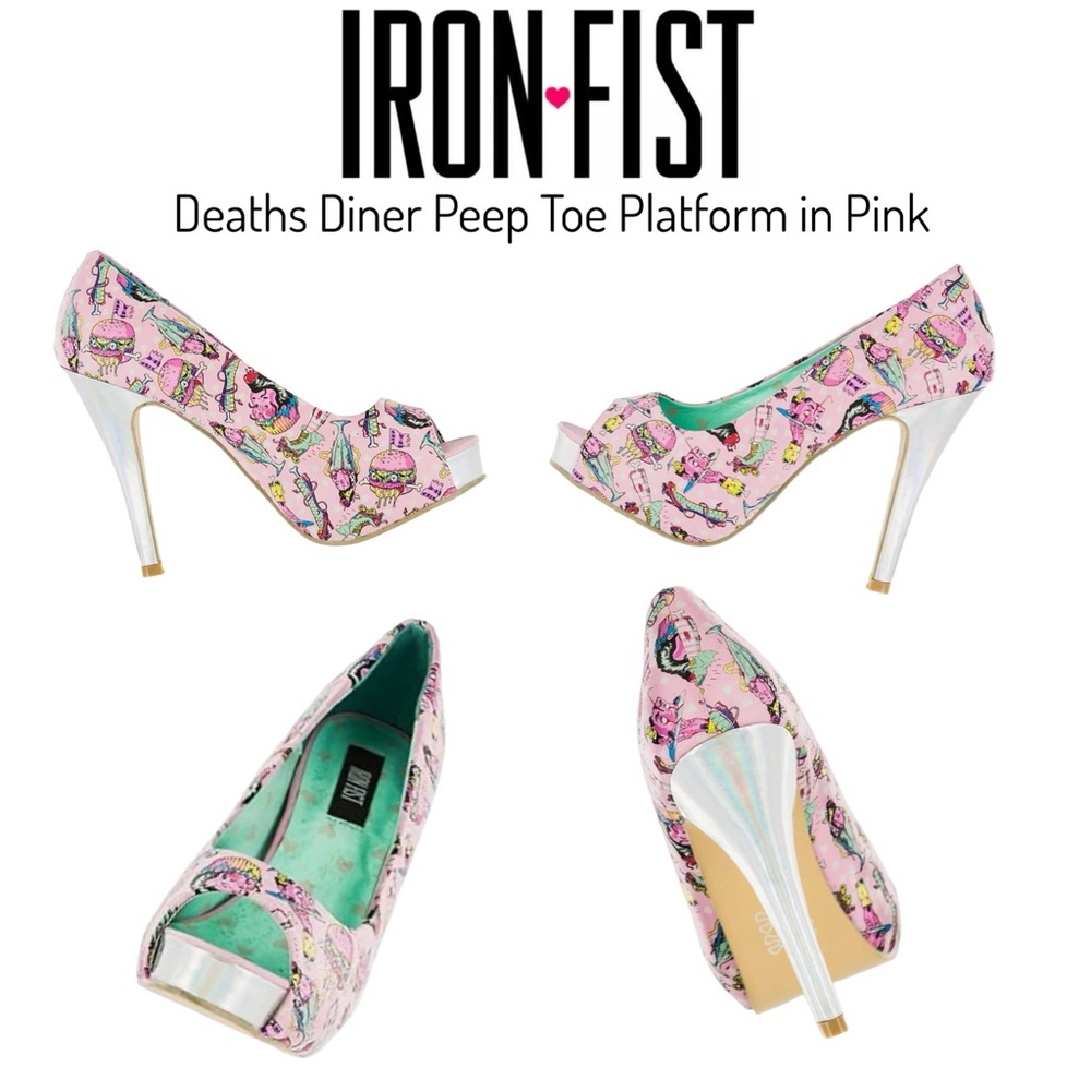 Iron Fist Pink Death’s Diner Peep Toe Platforms